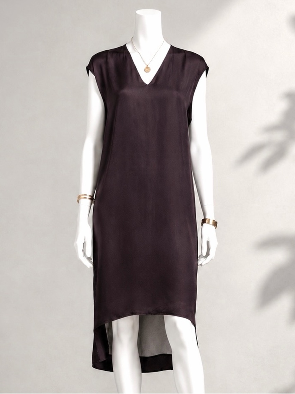 AllSaints Minimalist Dress US 0 Alia Purple High Low Shift V-Neck Sleeveless